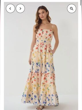 hutch flynn cream floral print tiered maxi summer sun dress size small NEW